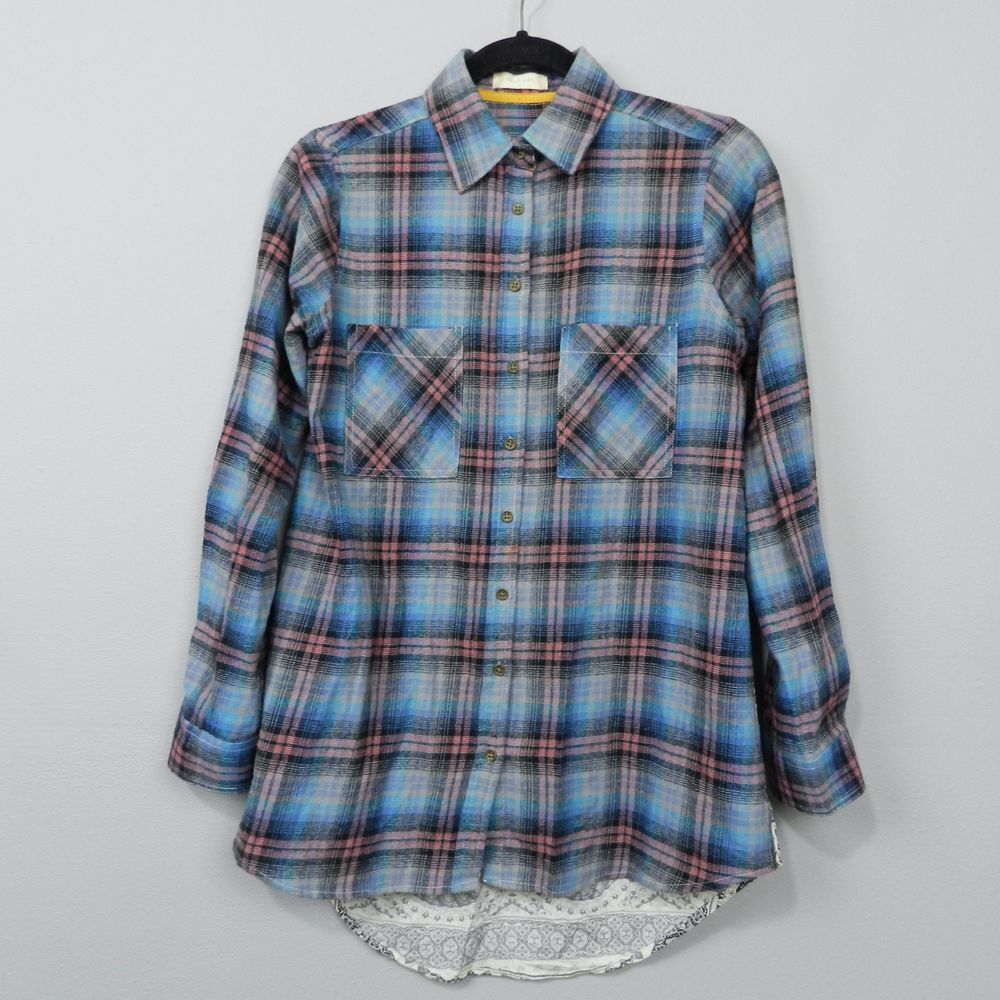 Altar'd State Plaid Flannel Shirt Size S Tunic Western Boho Cowgirl Fall Layers